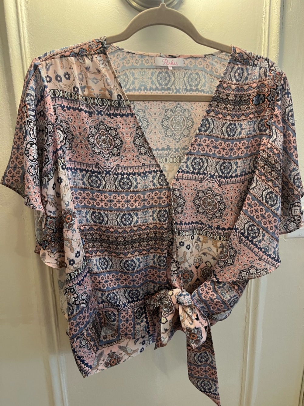 Parker Women’s Pink and Navy Printed Boho Kimono Top